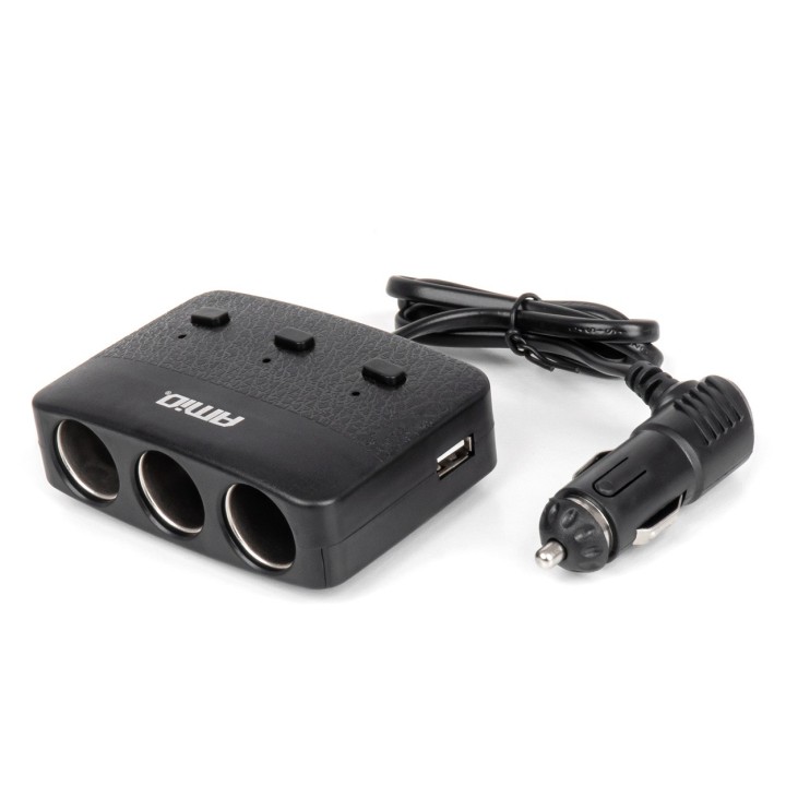 Rozdzielacz gniazda zapalniczki z ładowarką 2x USB-A ON/OFF LED 12V 24V 100W 70cm