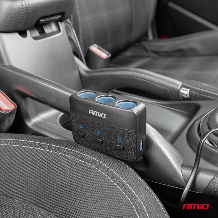 Rozdzielacz gniazda zapalniczki z ładowarką 2x USB-A ON/OFF LED 12V 24V 100W 70cm