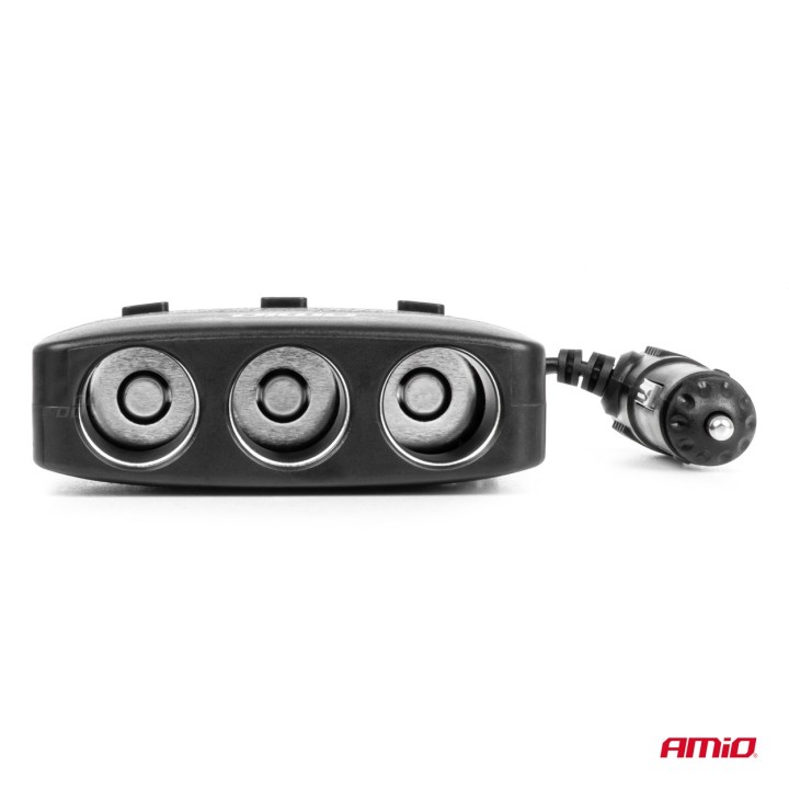 Rozdzielacz gniazda zapalniczki z ładowarką 2x USB-A ON/OFF LED 12V 24V 100W 70cm