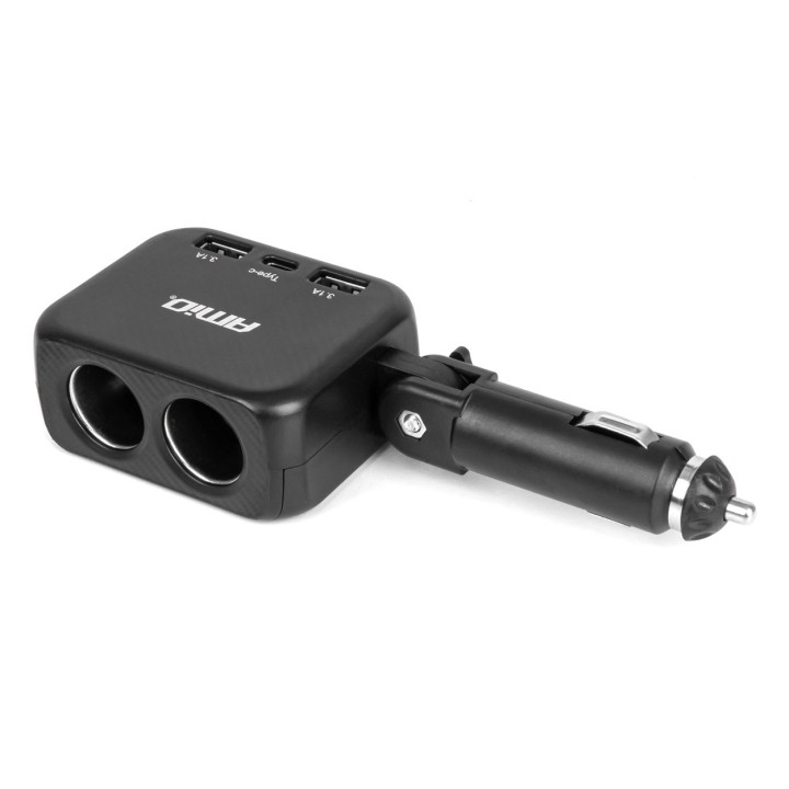 Rozdzielacz gniazda zapalniczki z ładowarką 2x USB-A 1x USB-C 12V 24V 100W 180°