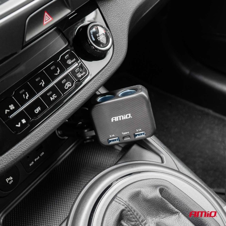 Rozdzielacz gniazda zapalniczki z ładowarką 2x USB-A 1x USB-C 12V 24V 100W 180°