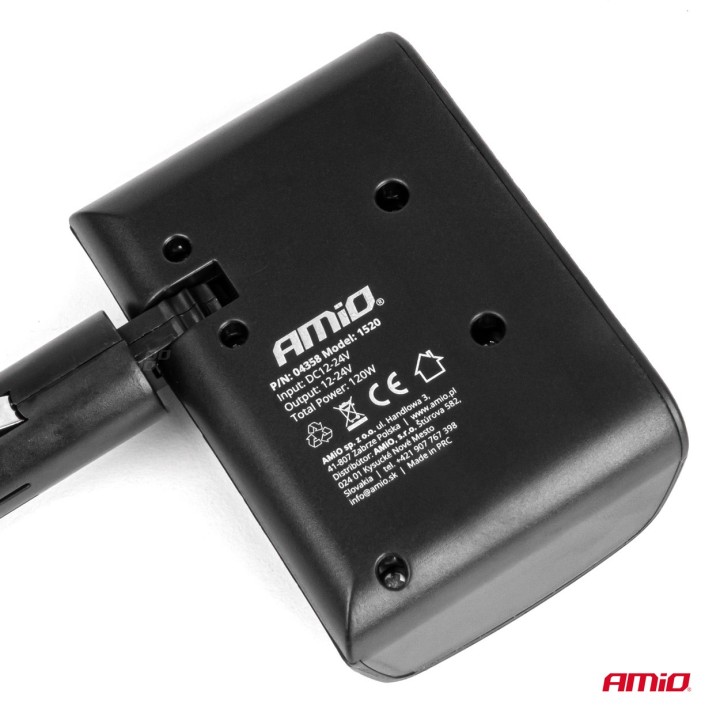 Rozdzielacz gniazda zapalniczki 12V 24V 120W 90° AMIO-04358