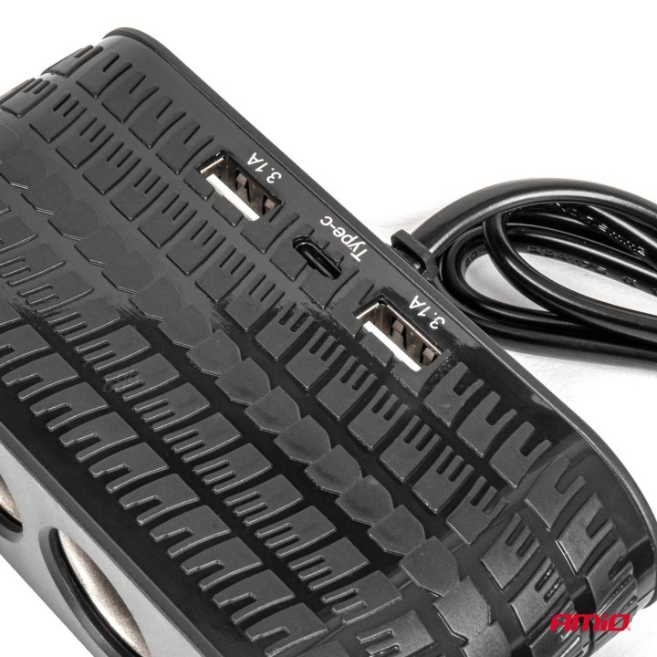 Rozdzielacz gniazda zapalniczki z ładowarką 2x USB-A 1x USB-C 12V 24V 120W 80cm