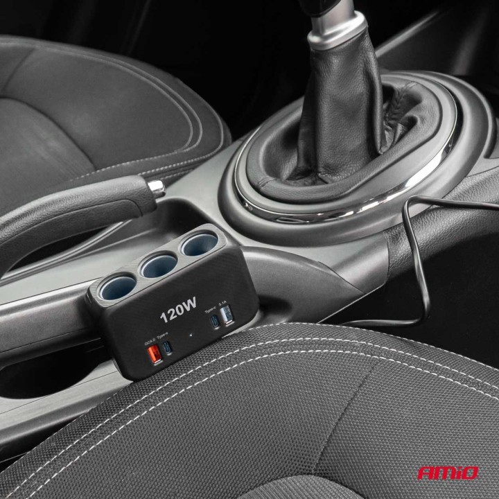 Rozdzielacz gniazda zapalniczki z ładowarką 2x USB-A 1x USB-C QC4.0 12V 24V 120W 80cm