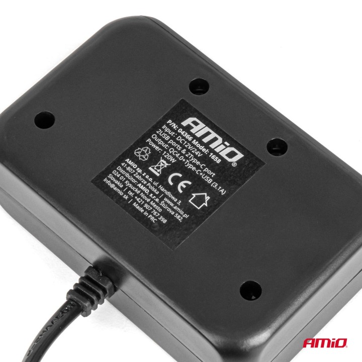 Rozdzielacz gniazda zapalniczki z ładowarką 2x USB-A 1x USB-C QC4.0 12V 24V 120W 80cm