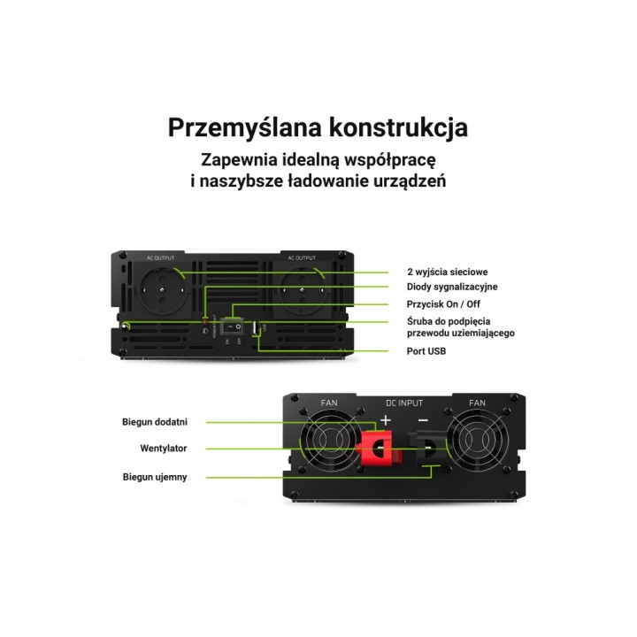 Przetwornica napięcia Inwerter Green Cell 12V na 230V 2000W/4000W Czysta sinusoida