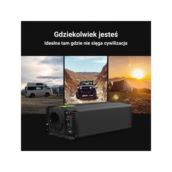 Przetwornica napięcia Inwerter Green Cell 12V na 230V 1000W/2000W Czysta sinusoida