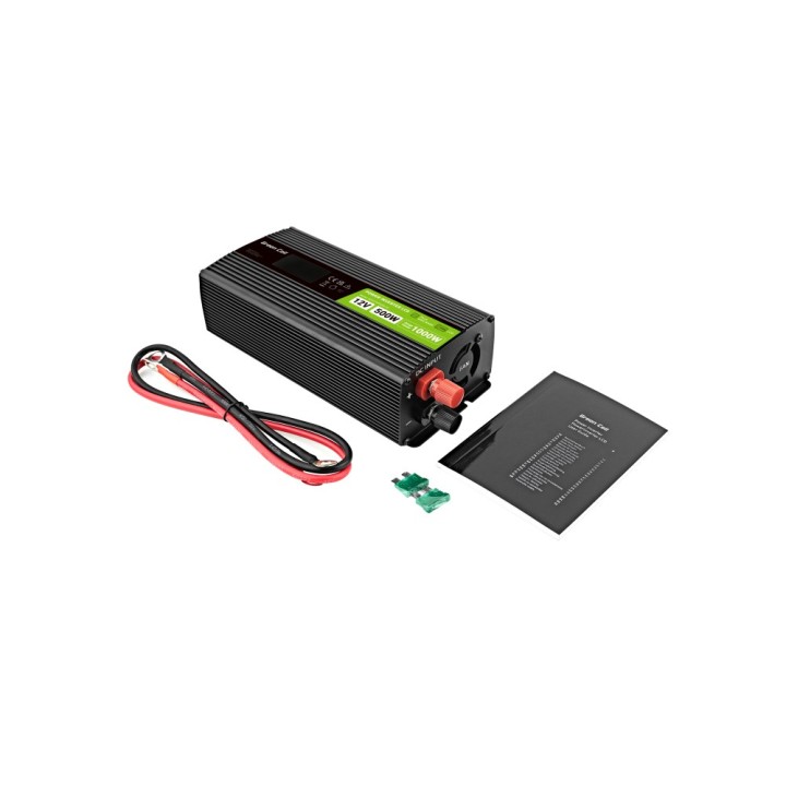 Przetwornica napięcia Green Cell PowerInverter LCD 12 V 500W/1000W Przetwornica samochodowa z wyświetlaczem - czysty sinus