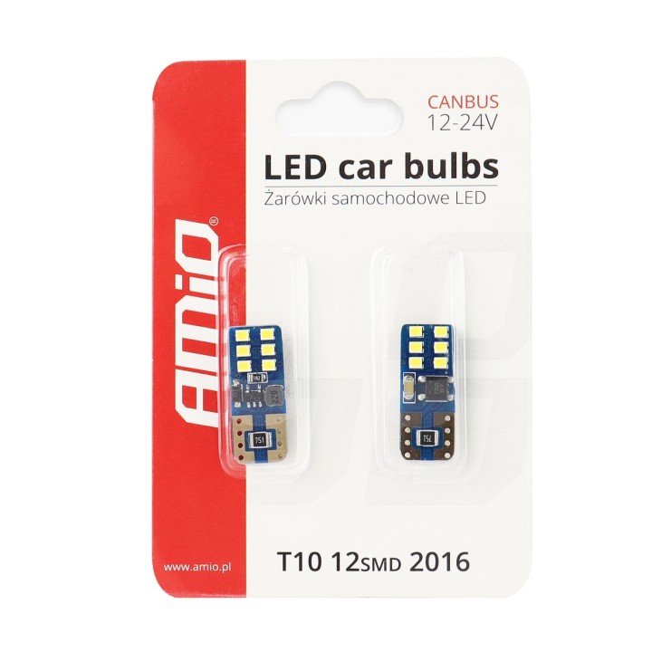 Żarówki LED CANBUS 12SMD UltraBright 2016 T10e W5W White 12V 24V AMIO-01638