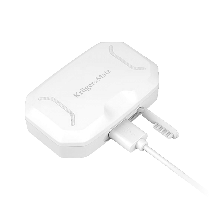 Bezprzewodowe słuchawki douszne z power bankiem Kruger&Matz M6 - kolor biały