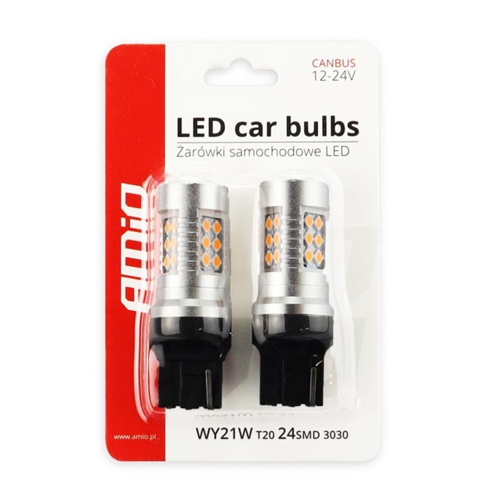 Żarówki 1156 LED CANBUS 24SMD 3030 T20 7440 W21W Pomarańczowa 12V/24V