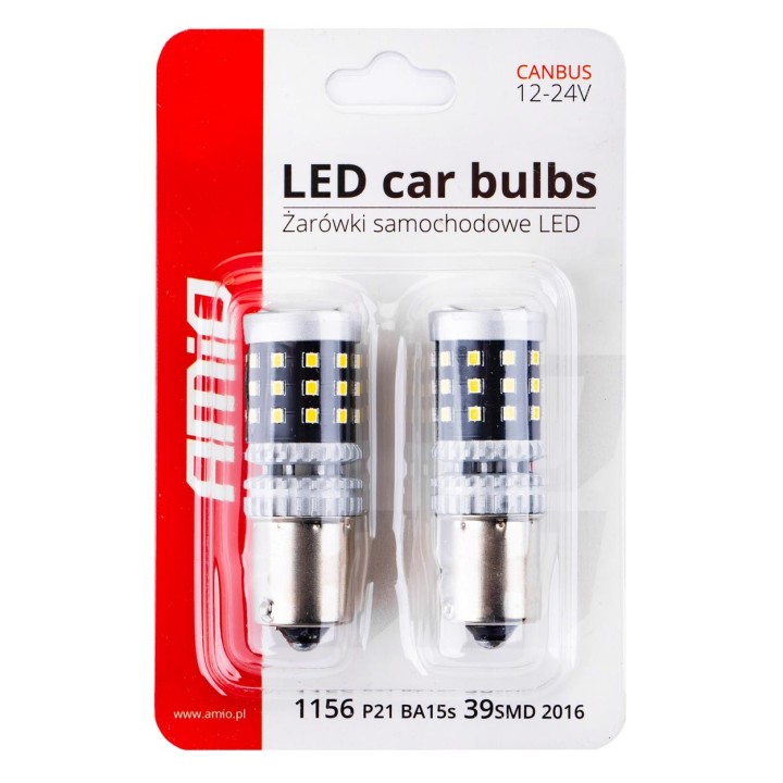 Żarówki LED CANBUS 2016 39SMD 1156 BA15S P21W R10W R5W White 12V 24V AMIO-02799