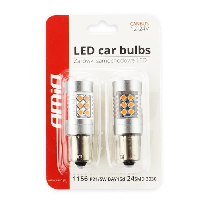 Żarówki LED CANBUS BAU15S PY21W Pomarańczowa Amber 12V 24V AMIO-02580