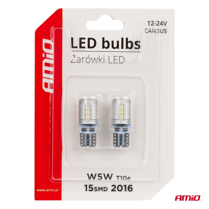 Żarówki LED CANBUS T10e W5W 15x2016 SMD White 12V 24V