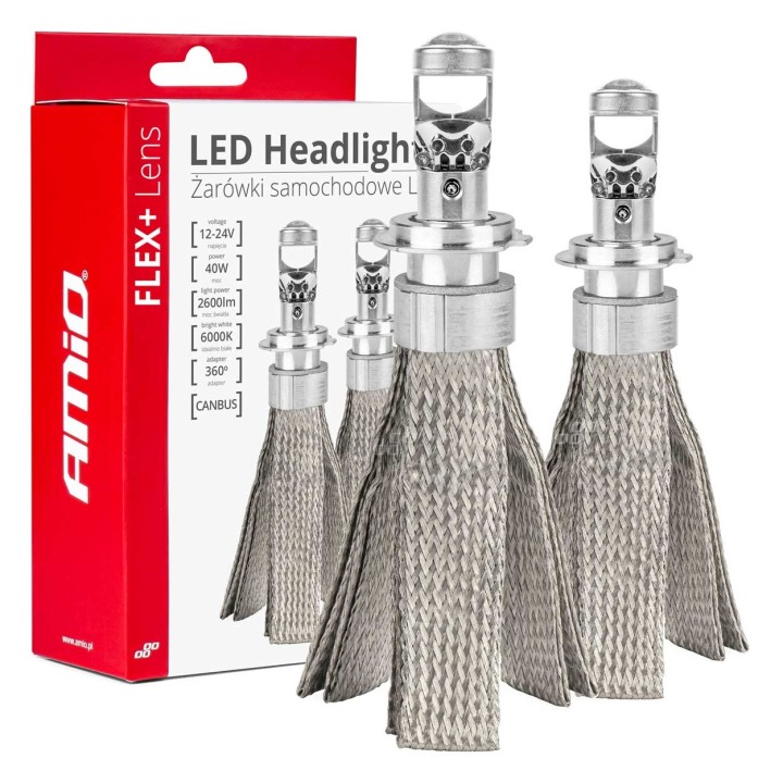 Żarówki samochodowe LED seria FLEX+ H7 H18 soczewka 12V 24V 6000K Canbus