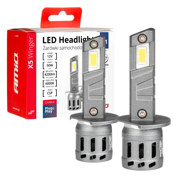 Żarówki samochodowe LED seria X5 Winger H1 6000K Canbus AMIO-03943
