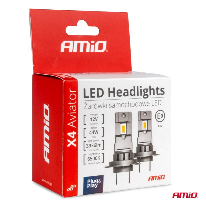 Żarówki samochodowe LED seria X4 Aviator H7 6500K Canbus AMIO-03764