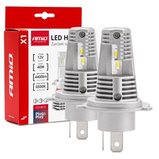 Żarówki samochodowe LED seria X1 H4/H19 6500K Canbus AMIO-02965