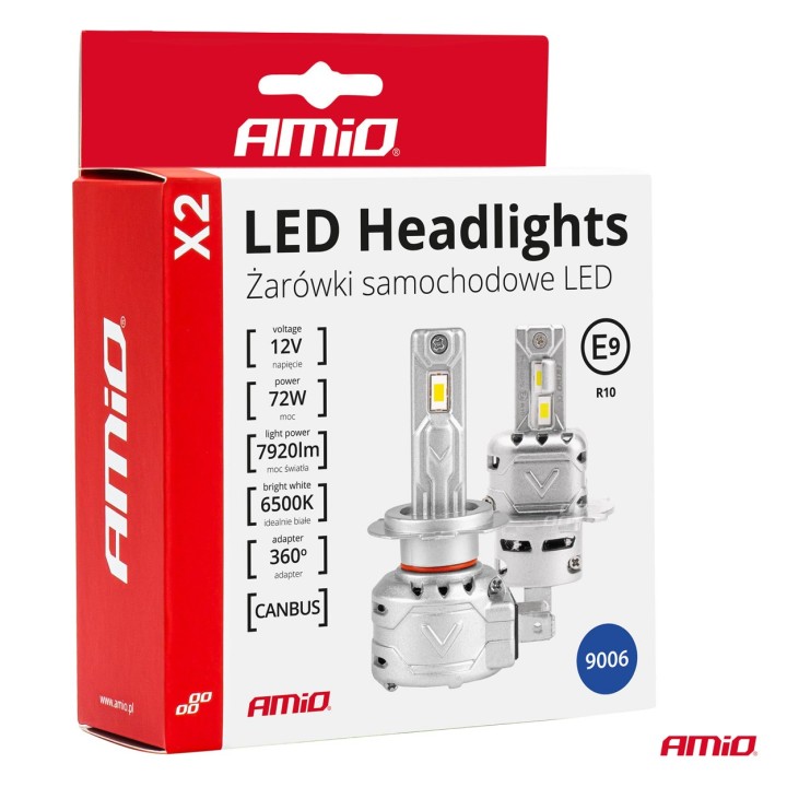 Żarówki samochodowe LED seria X2 HB3 9005/HIR1 9011/H10 6500K Canbus AMIO-02975