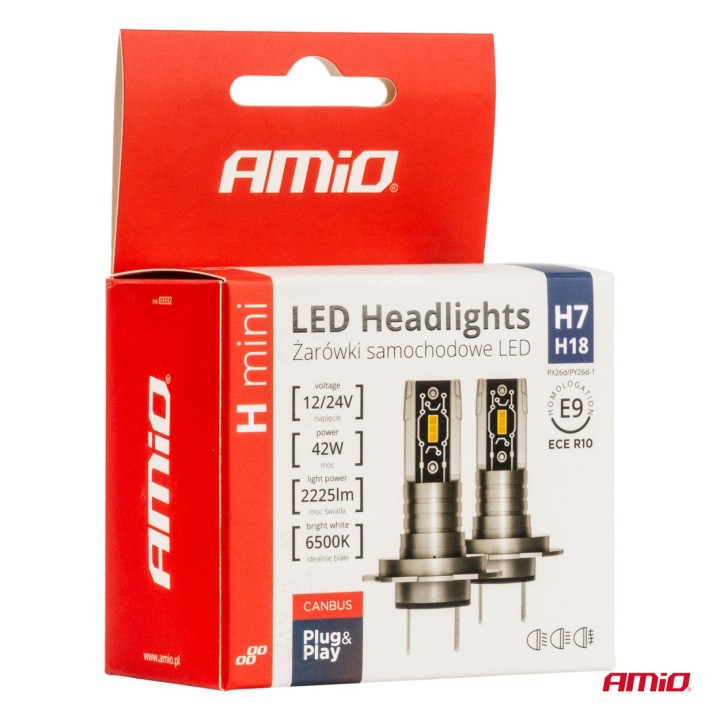 Żarówki samochodowe LED seria H-mini H7 H18 6500K Canbus AMIO-03332