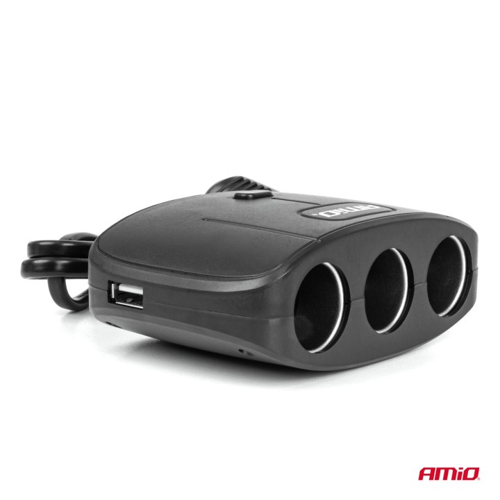 Rozdzielacz gniazda zapalniczki z ładowarką 2x USB-A ON/OFF 12V 24V 100W 70cm AMIO-04362