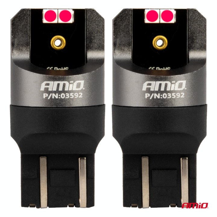 Żarówki LED CANBUS seria PRO W21/5W 4x3030 SMD Red 12V 24V AMIO-03592