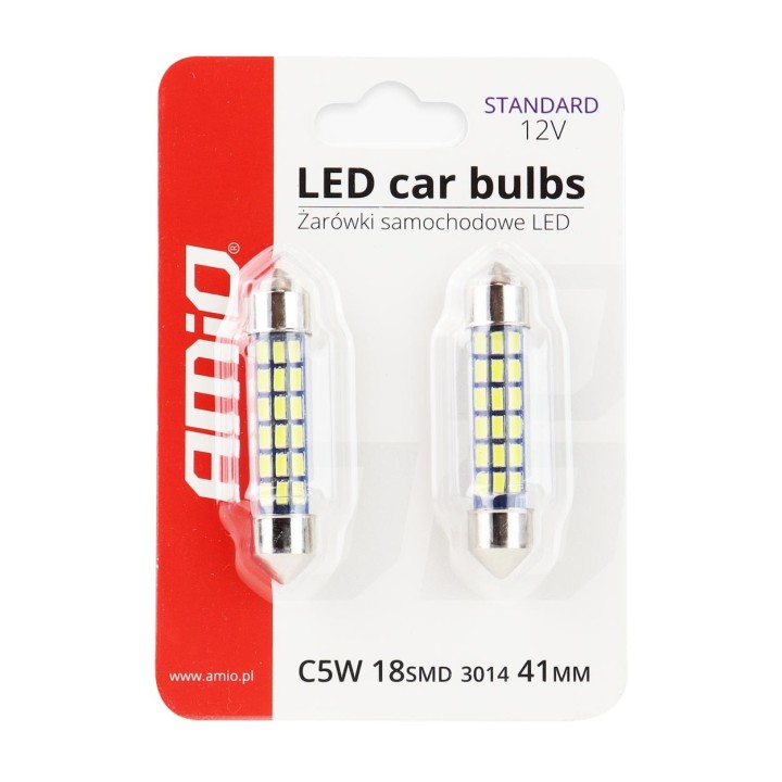 Żarówki LED STANDARD 3014 18SMD Festoon C5W C10W C3W 41mm White 12V AMIO-01092