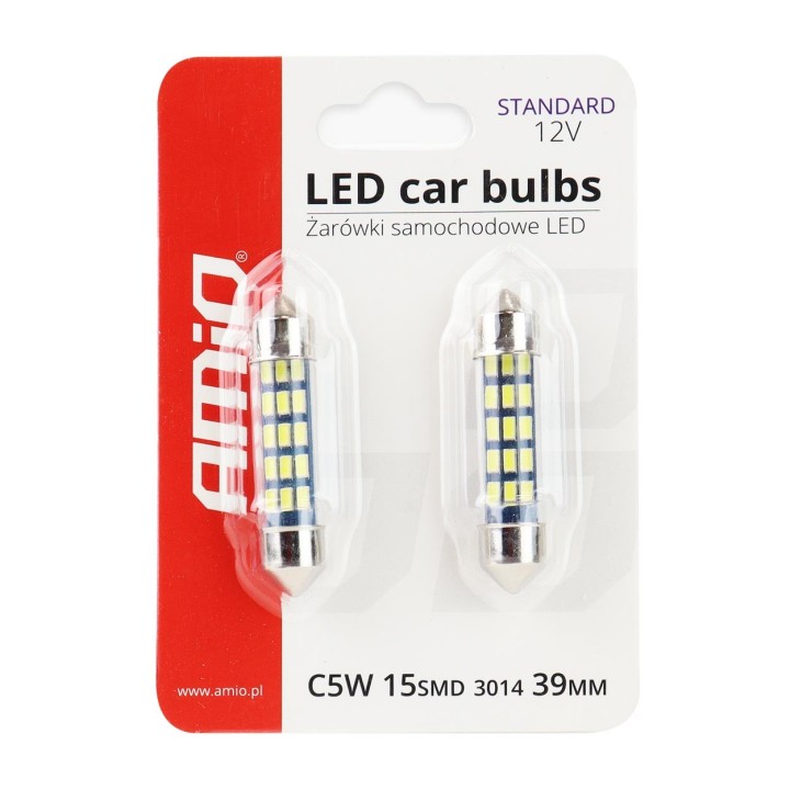 Żarówki LED STANDARD 3014 15SMD Festoon C5W C10W C3W 39mm White 12V AMIO-01091