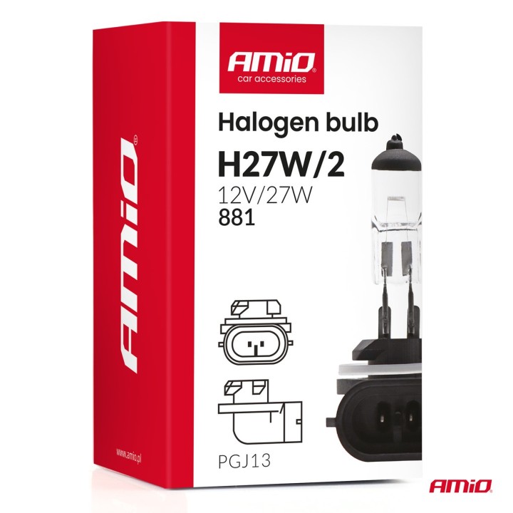 Żarówka halogenowa H27W/2 881 PGJ13 12V 27W AMIO-04413