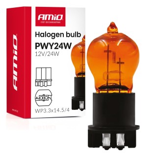 Żarówka halogenowa PWY24W WP3.3x14.5-4 Amber 12V 24W AMIO-04410