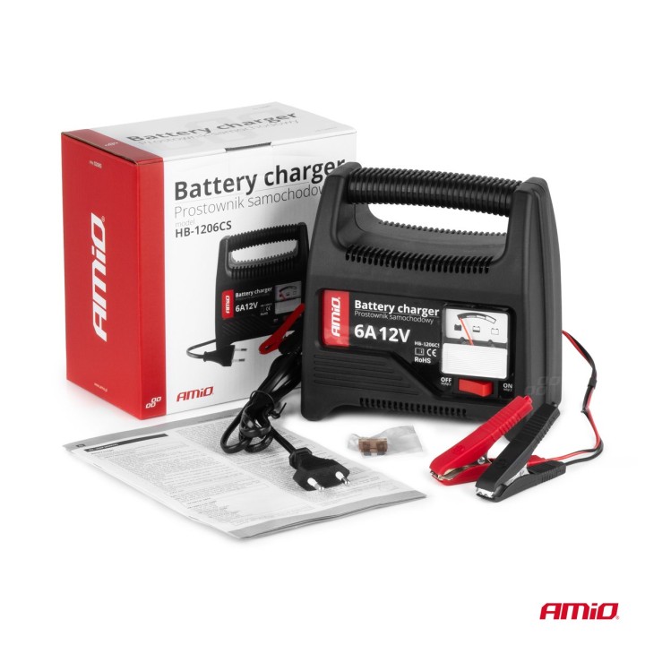 Prostownik AMiO ze wskazówką (bezp.) 6A, 12V SBC-6A