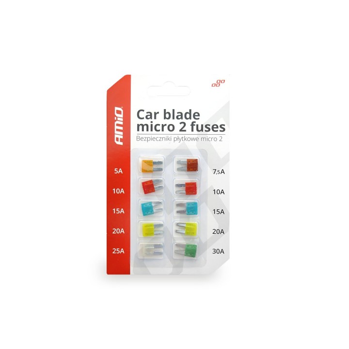 Bezpieczniki samochodowe MICRO 2 blister zestaw 10 szt. AMIO-02331