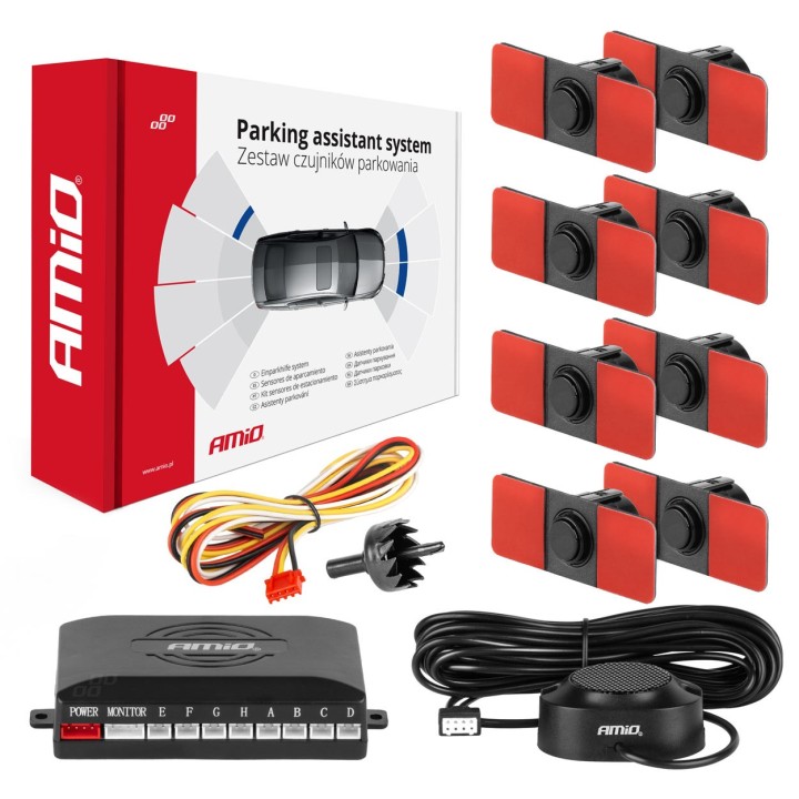 Zestaw czujników parkowania cofania Buzzer 8 sensorów czarne wewnętrzne 16,5mm
