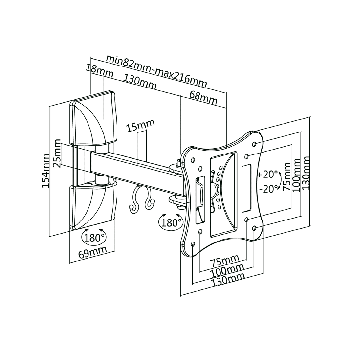 Uchwyt do ściany 13-27 cali czarny LPA51-111 (regulacja w pionie i w poziomie)