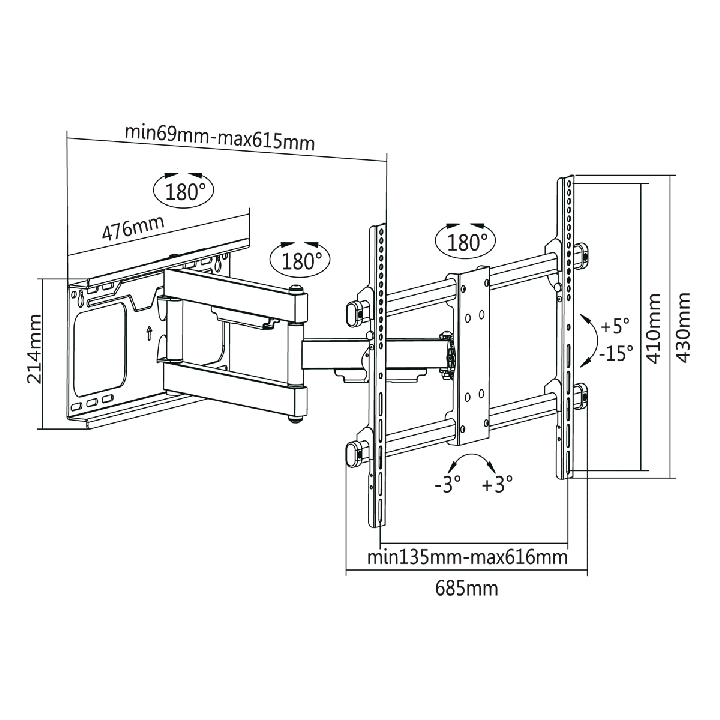 Uchwyt do ściany Kruger&Matz do LED TV 37-70 cali (regulacja w pionie i w poziomie)