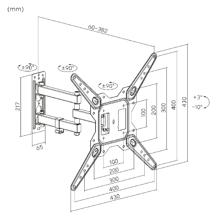 Uchwyt do ściany Kruger&Matz do LED TV 23-55 cali czarny (regulacja w pionie i w poziomie)