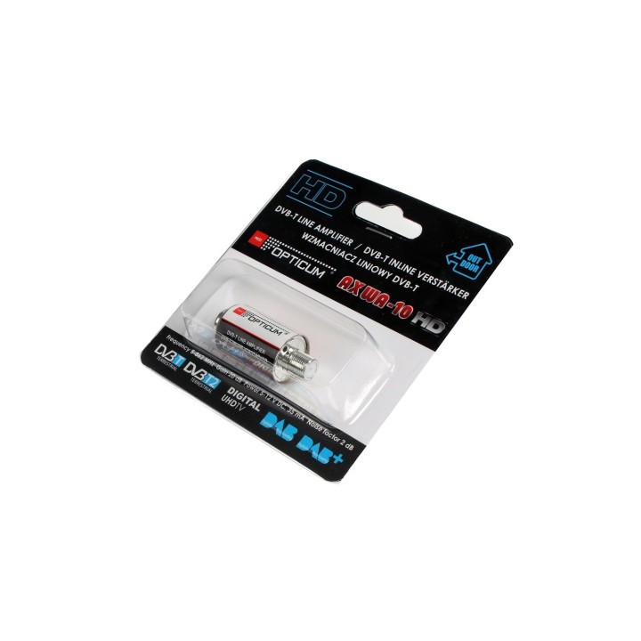 Wzmacniacz antenowy przelotowy OPTICUM WA-10 5-12V 20dB VHF/UHF.