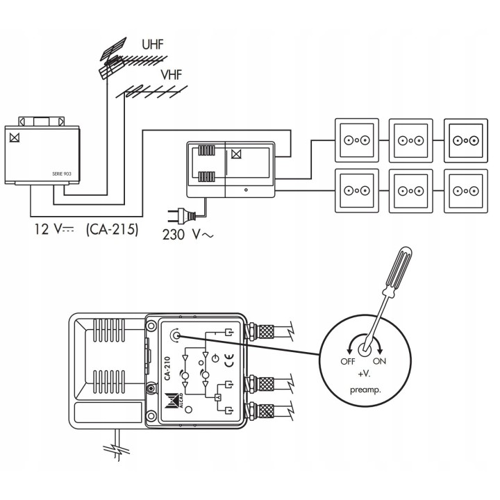 Wzmacniacz antenowy szerokopasmowy 12V CA-215 ALCAD