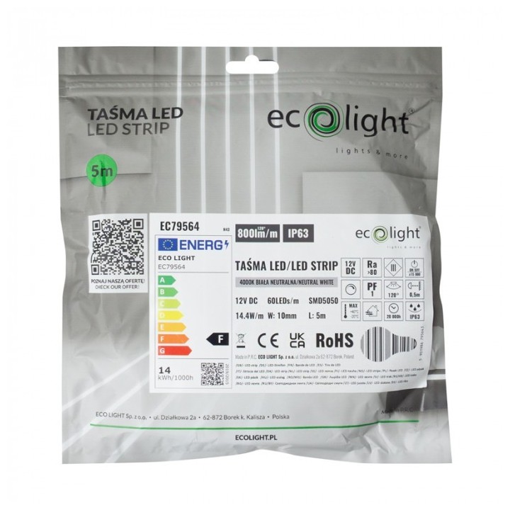 TAŚMA 300 LED NEUTRALNA ZEWNĘTRZNA (IP65) 72W /5M