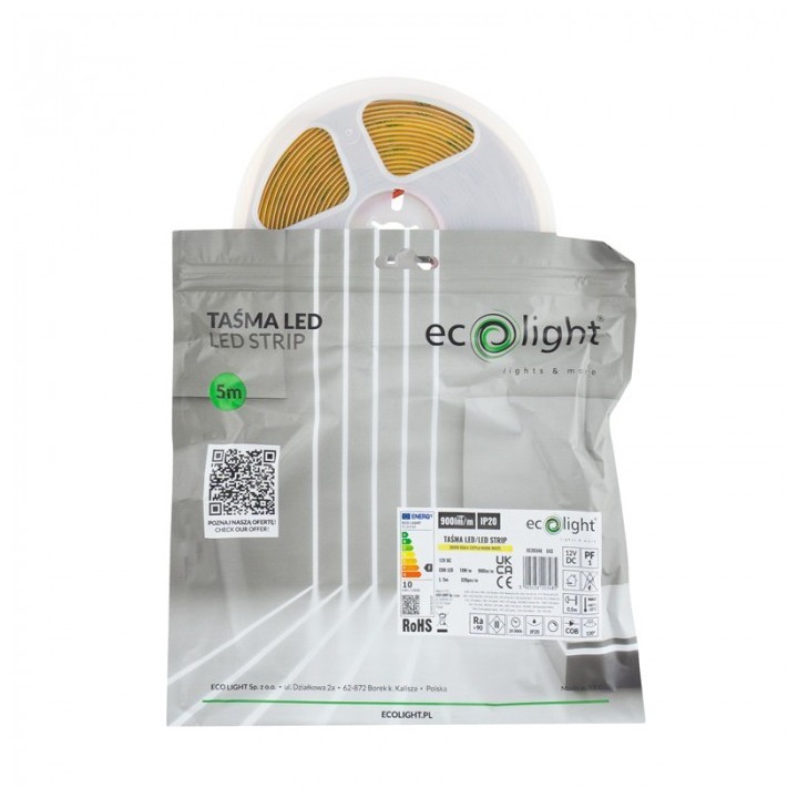 Taśma LED COB 320 10W/m 3000K 900lm/m 12V IP20 5m