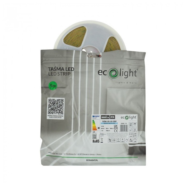 Taśma LED COB 320 10W/m 6000K 900lm/m 12V IP20 5m