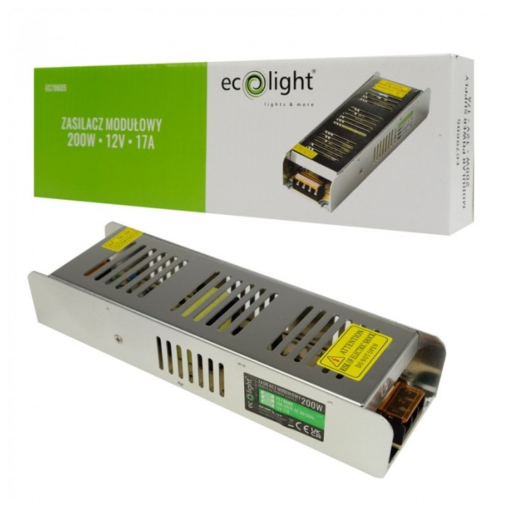 Zasilacz LED 200W 12V 17A IP20 SLIM 224x69x40