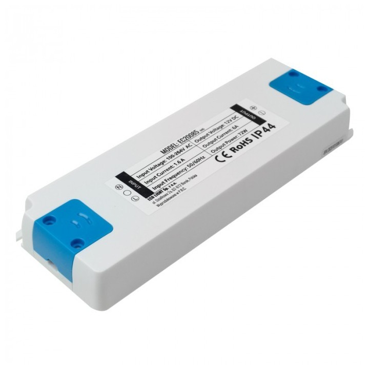 Zasilacz meblowy 72W 12V IP44 185x64x22