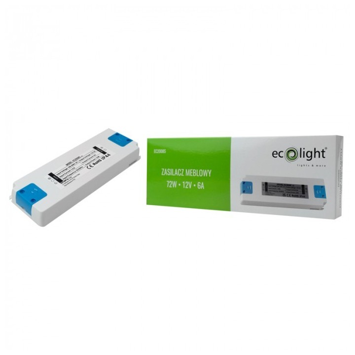Zasilacz meblowy 72W 12V IP44 185x64x22
