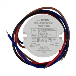 Zasilacz do puszk fi60 1,25A 15W 12V IP67 50x50x22