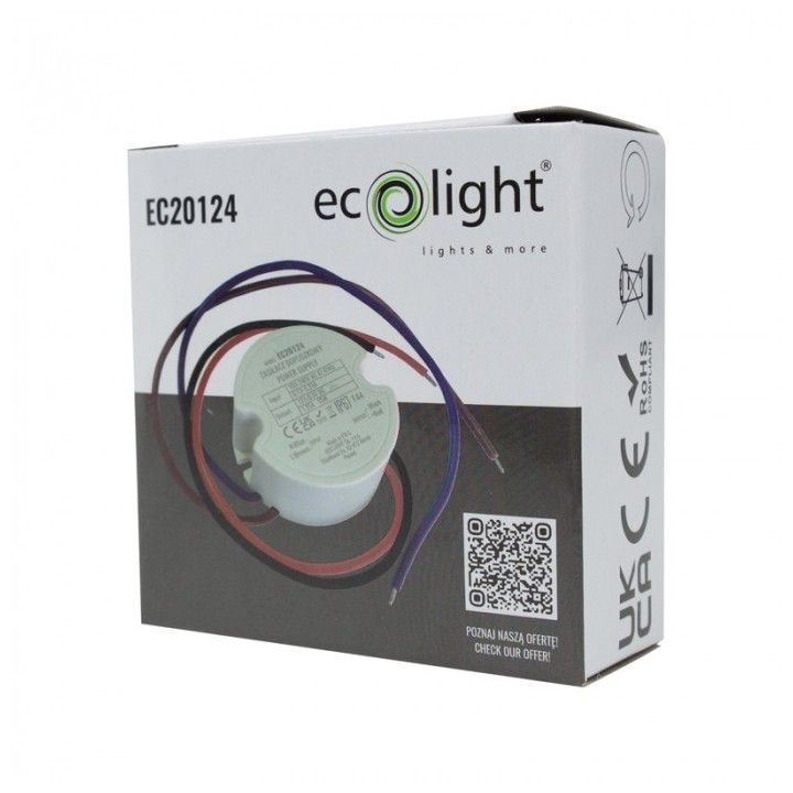 Zasilacz do puszk fi60 1,25A 15W 12V IP67 50x50x22