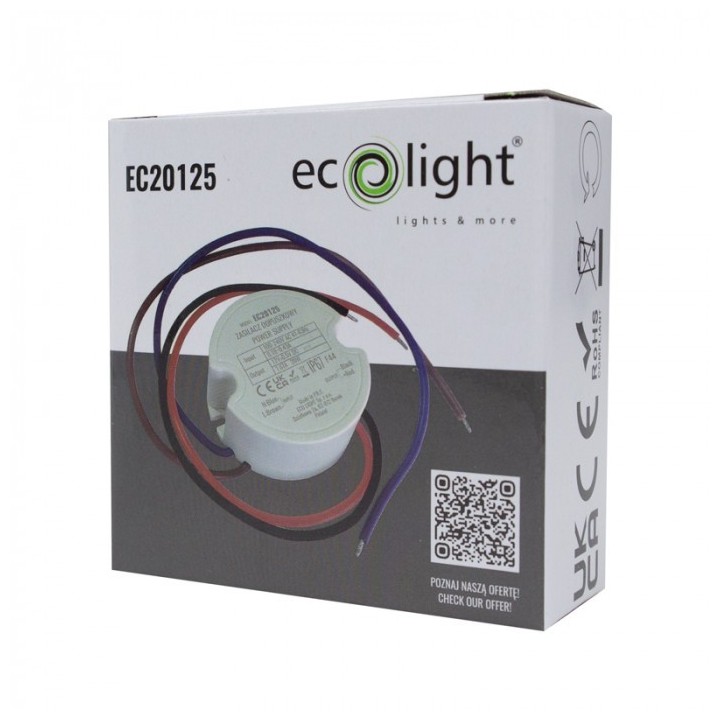 Zasilacz do puszk fi60 1,67A 20W 12V IP67 50x50x22