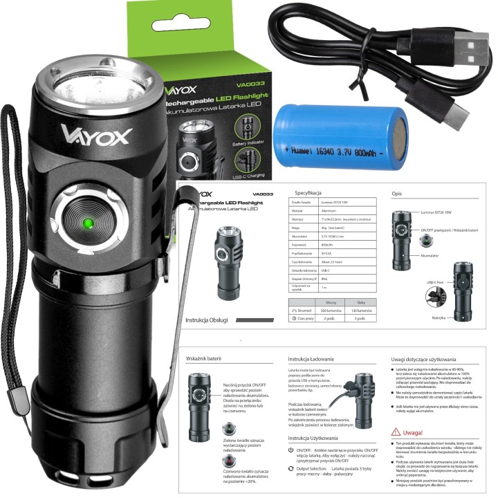 Latarka 2w1 czołowa/ręczna 750lm VA0033 Vayox