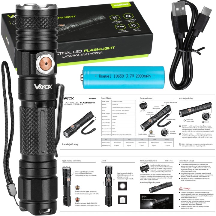 Latarka taktyczna IP44 10W 1200lm Professional VA0049 VAYOX