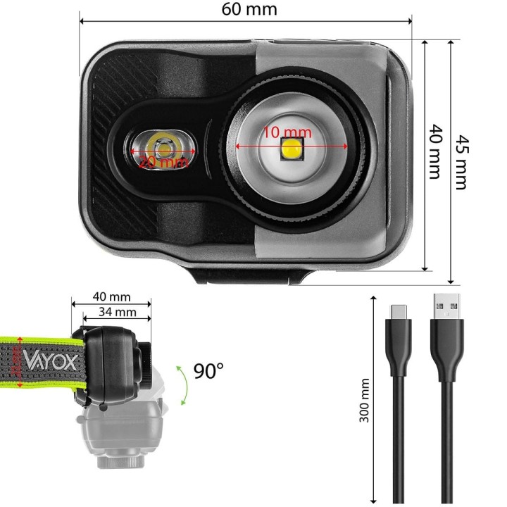 Latarka akumulatorowa czołowa 800lm CREE + SMD Pro Series VA0196 VAYOX